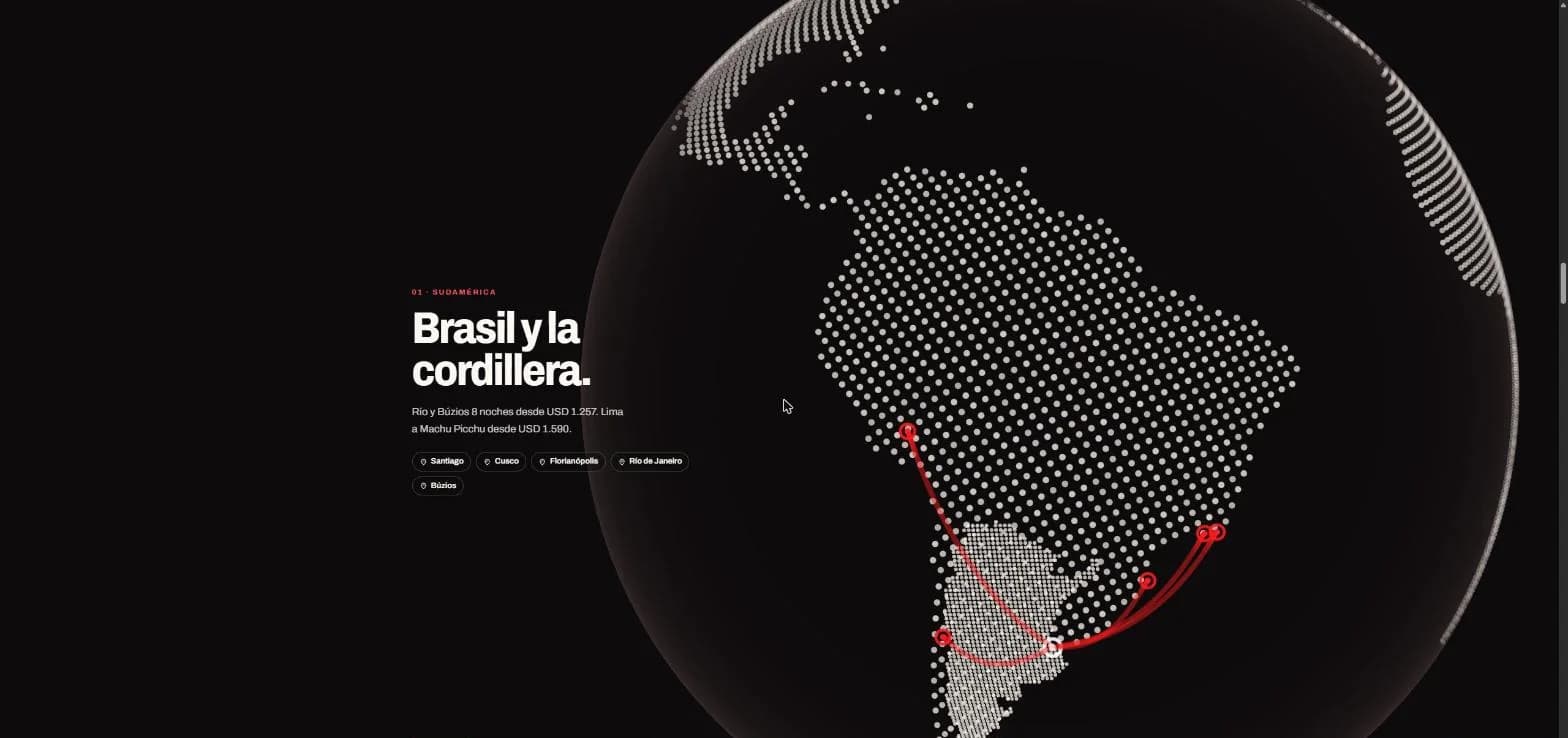 Globo terráqueo de puntos con rutas desde Buenos Aires.